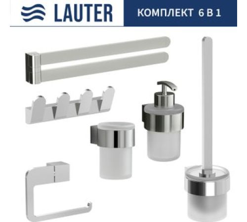 Набор аксессуаров для ванной Lauter 21TS3018 + 21TS3020 + 21TS3008 + 21TS3014 + 21TS3003 + 21TS3022 Chrome, 6 предметов