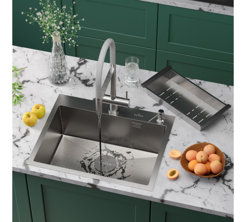 Кухонная мойка Roxen Simple 560220-60-GR сатин/текстурная с коландером и дозатором