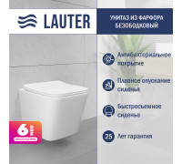 Унитаз подвесной Lauter Square 214903 с кнопкой 219701E круглая, хром