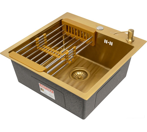 Кухонная мойка ARFEKA Eco AR мойка 450*500, коландер, дозатор Gold