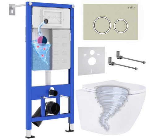 Унитаз подвесной Roxen Antares Tornado в комплекте с инсталляцией StounFix Dual Fresh 6 в 1 968346 кнопка: пастель бежевый