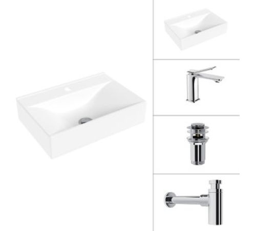 Умывальник Lauter 21855 + Allure 21C618С + сифон 21635CH + донный клапан 21190CH хром