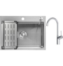 Кухонная мойка Saniteco 6045 + Spike F9S07000 хром, с сифоном, дозатором и коландером