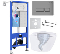 Унитаз подвесной Roxen Antares Tornado в комплекте с инсталляцией StounFix Dual Fresh 6 в 1 968322 кнопка: хром матовый