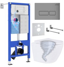Унитаз подвесной Roxen Antares Tornado в комплекте с инсталляцией StounFix Dual Fresh 6 в 1 968322 кнопка: хром матовый