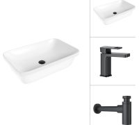 Умывальник Lauter 21370 + Cascade 21СК655BS с сифоном 21635B черный матовый