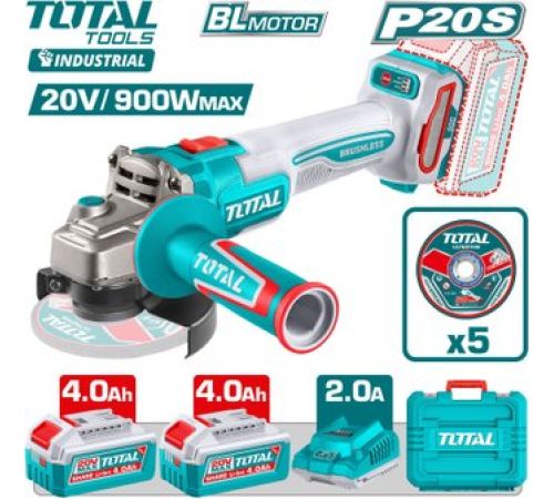 Угловая шлифмашина Total TAGLI261522 с 2-мя АКБ, кейс