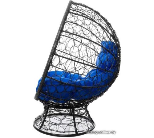 Кресло M-Group Кокос на подставке 11590410 черный ротанг/синяя подушка