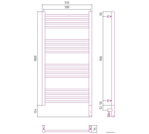 Полотенцесушитель Сунержа Богема 3.0 прямая 1000х500 МЭМ правый 051-5805-1050