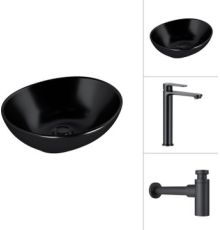 Умывальник Lauter 21652-A + Moon 21СК8691BS с сифоном 21635B черный матовый