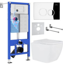 Унитаз подвесной Roxen Сube One Rimless 6 в 1 StounFix Dual Fresh 513314 кнопка: хром