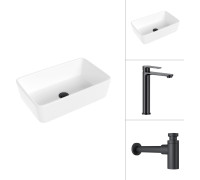 Умывальник Lauter 21674A + Moon 21СК8691BS с сифоном 21635B черный матовый