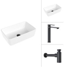 Умывальник Lauter 21674A + Moon 21СК8691BS с сифоном 21635B черный матовый