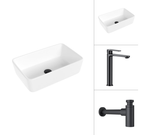 Умывальник Lauter 21674A + Moon 21СК8691BS с сифоном 21635B черный матовый