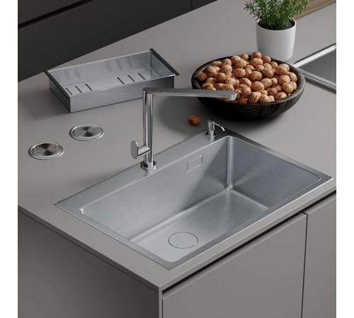 Кухонная мойка Roxen Simple 560220-70 сатин с коландером и дозатором