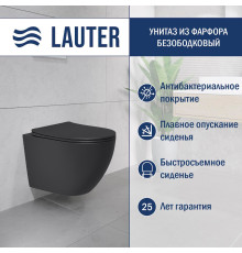 Унитаз подвесной Lauter Augsburg с жестким сиденьем Soft Close 21109EC черный матовый, скрытое крепление