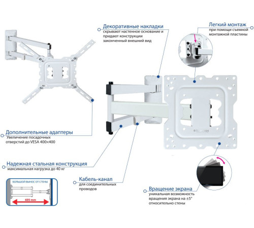 Кронштейн для телевизора Kromax DIX-18W белый