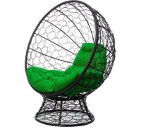 Кресло M-Group Кокос на подставке 11590404 черный ротанг/зеленая подушка