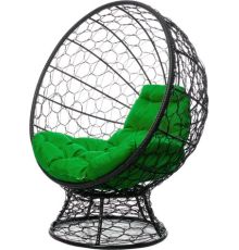 Кресло M-Group Кокос на подставке 11590404 черный ротанг/зеленая подушка
