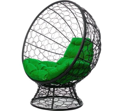 Кресло M-Group Кокос на подставке 11590404 черный ротанг/зеленая подушка
