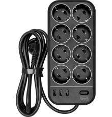 Сетевой фильтр Powercom SP-08 USB03AB 3 м, 8 розеток, черный