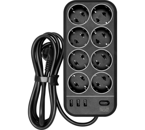 Сетевой фильтр Powercom SP-08 USB03AB 3 м, 8 розеток, черный