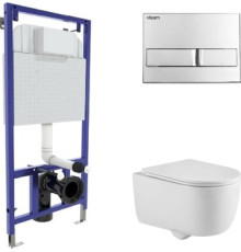 Унитаз подвесной Berges Wasserhaus Tornas Rimless + Visam Slim 525 EX-043409 с кнопкой, с сиденьем
