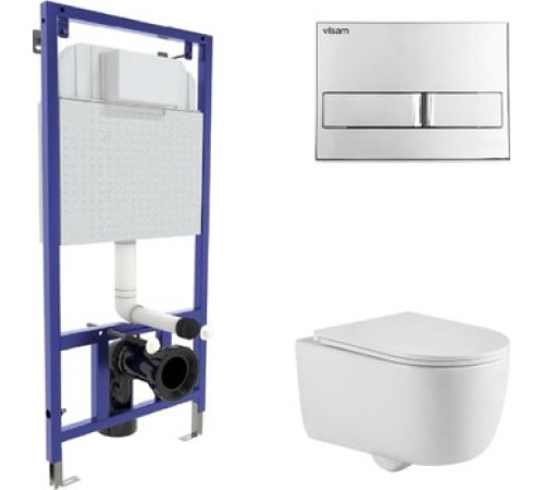 Унитаз подвесной Berges Wasserhaus Tornas Rimless + Visam Slim 525 EX-043409 с кнопкой, с сиденьем