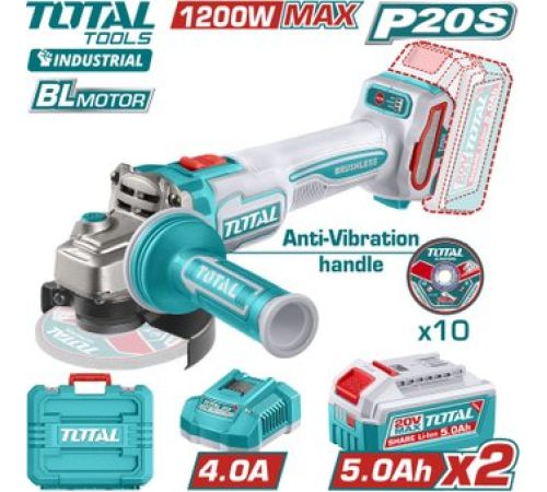 Угловая шлифмашина Total TAGLI2120252 с 2-мя АКБ, кейс