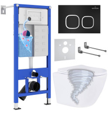 Унитаз подвесной Roxen Antares Tornado в комплекте с инсталляцией StounFix Dual Fresh 6 в 1 968377 кнопка: черный матовый