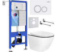 Унитаз подвесной Roxen Antares Black в комплекте с инсталляцией StounFix Dual Fresh 6 в 1 964631 кнопка: белый глянец