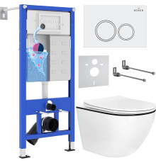 Унитаз подвесной Roxen Antares Black в комплекте с инсталляцией StounFix Dual Fresh 6 в 1 964631 кнопка: белый глянец