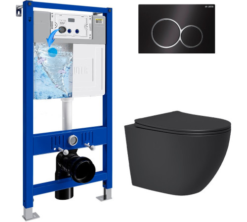 Унитаз подвесной Lauter Augsburg 21109EC + 21901002 кнопка круглая, черный