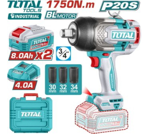 Гайковерт Total TIWLI20175 с 2-мя АКБ, кейс
