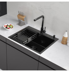 Кухонная мойка ARFEKA ECO AR мойка 600*500, коландер, дозатор BLACK DECOR MILLET GRAINS