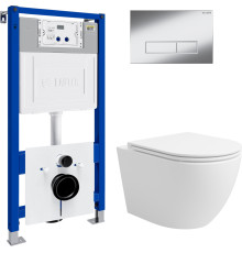 Унитаз подвесной Lauter Vortex 2110830 с кнопкой 219701HD узкая, хром