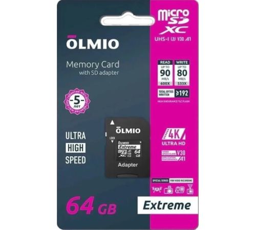 Карта памяти Olmio microSDXC 64GB Extreme UHS-I U3