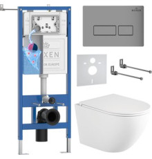 Унитаз подвесной Roxen Antares Tornado Long в комплекте с инсталляцией StounFix Dual Fresh 6 в 1 868415 кнопка: хром матовый матовая