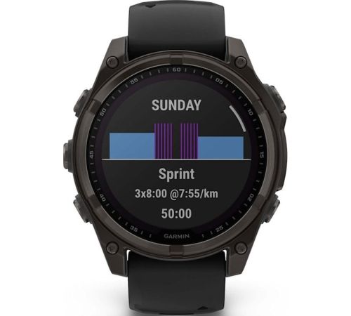 Умные часы Garmin Fenix 8 Solar, Sapphire 47мм титановый угольно-серый DLC с черным ремешком