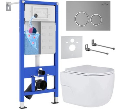 Унитаз подвесной Roxen Porto One Rimless 6 в 1 StounFix Dual Fresh 531880 кнопка: матовая