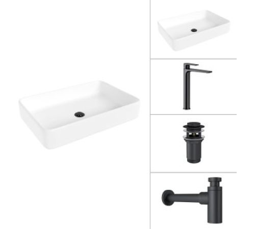 Умывальник Lauter 21842 + Reef 21CK8678BS + сифон 21635B + дон.клапан 21190B черный матовый