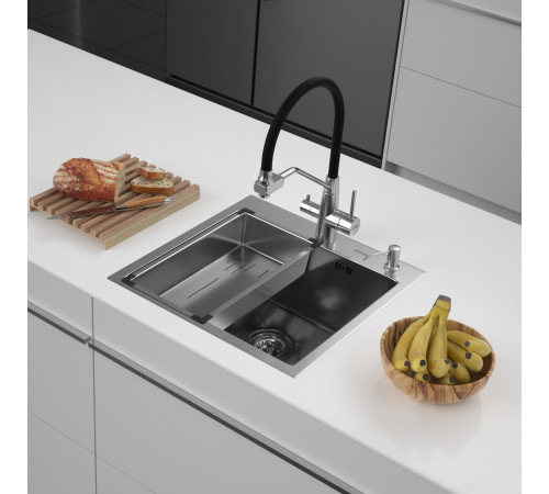 Кухонная мойка ARFEKA Eco AR мойка 500*500, коландер G, дозатор Satin