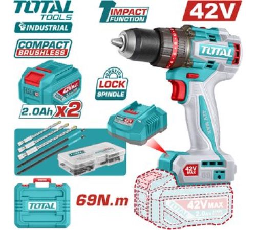 Ударная дрель-шуруповерт Total TIDLI426982 с 2-мя АКБ, кейс