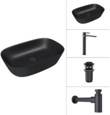 Умывальник Lauter 21393-60-A + Reef 21CK8678BS + сифон 21635B + донный кл. 21190B черный матовый