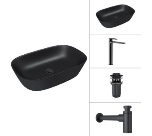 Умывальник Lauter 21393-60-A + Reef 21CK8678BS + сифон 21635B + донный кл. 21190B черный матовый