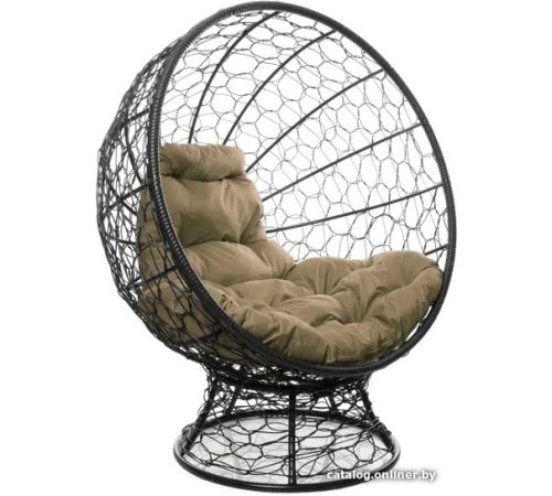 Кресло M-Group Кокос на подставке 11590401 черный ротанг/бежевая подушка