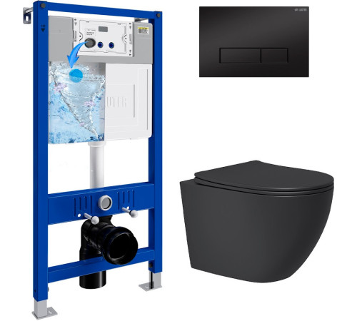 Унитаз подвесной Lauter Augsburg 21109EC + 21901002 кнопка узкая, черный