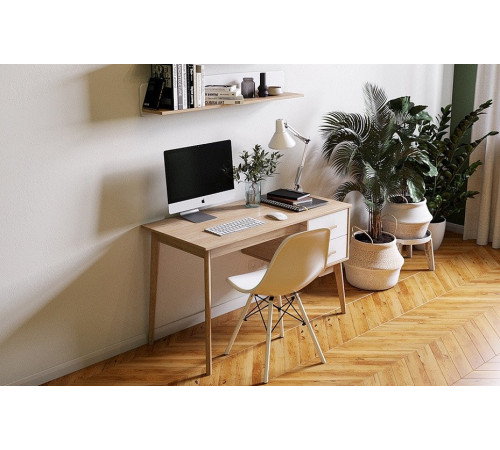 Стол Мебельград Калгари с тумбой дуб натуральный светлый/белый матовый