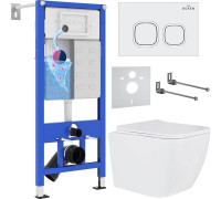 Унитаз подвесной Roxen Cube в комплекте с инсталляцией StounFix Dual Fresh 6 в 1 534002 кнопка: белый глянец