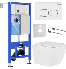 Унитаз подвесной Roxen Cube в комплекте с инсталляцией StounFix Dual Fresh 6 в 1 534002 кнопка: белый глянец
